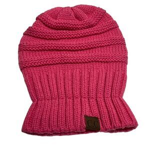 C.C Beanie Mixed Soft Yarn Ribbed‎ Knit Thick Warm Winter Hat Toboggan Pink